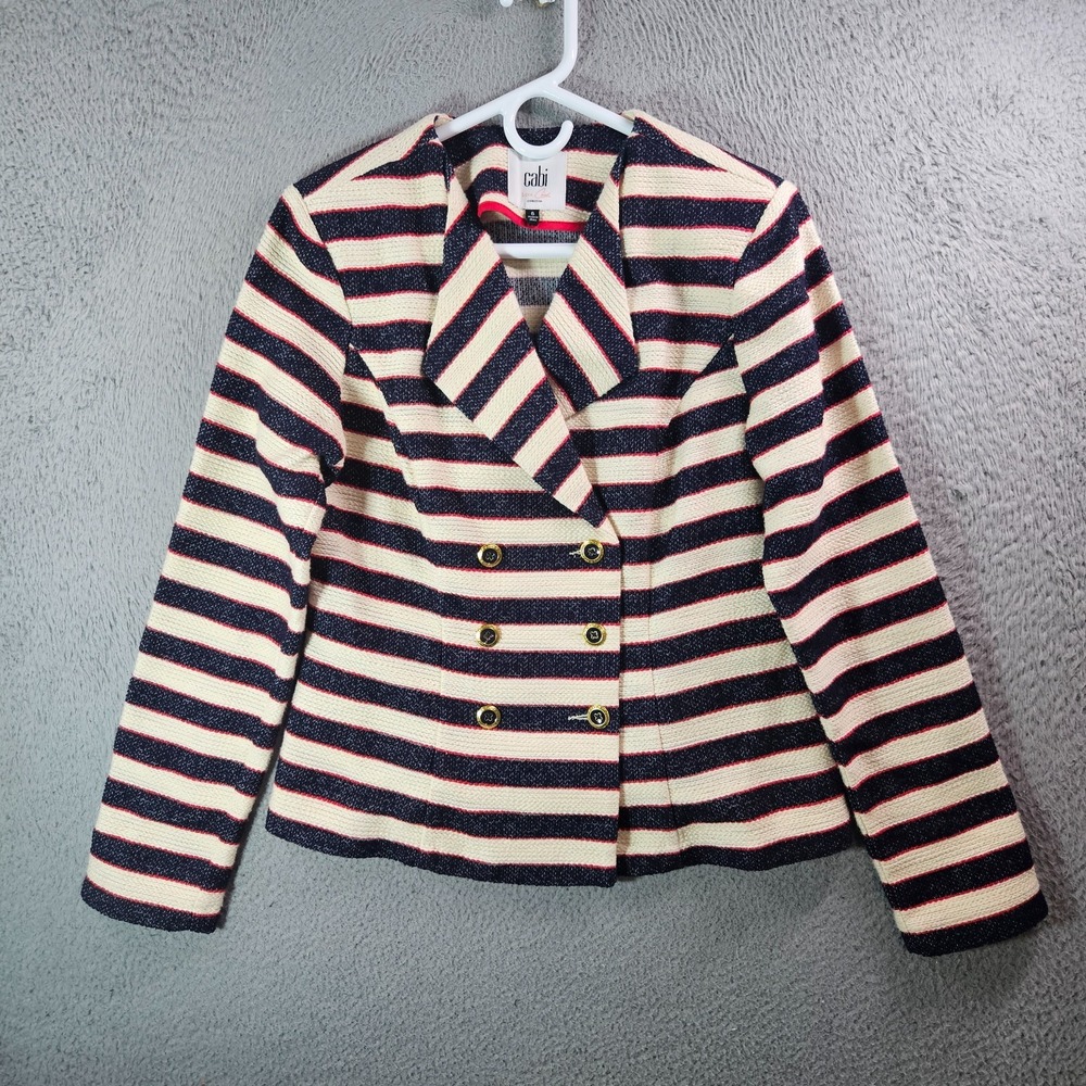 Cabi Blazer Suit Jacket Women Size 6 Doublebreasted Navy Red Beige Striped